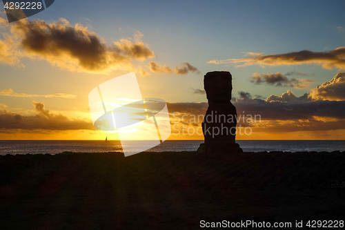 Image of Moai statue ahu akapu at sunset, easter island