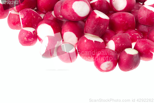 Image of Radish scattered over white background isolated