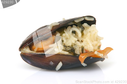 Image of mussel with rice closeup