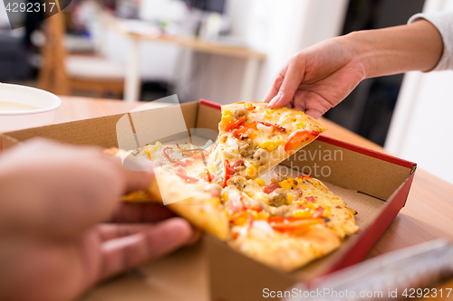 Image of Sharing pizza at home