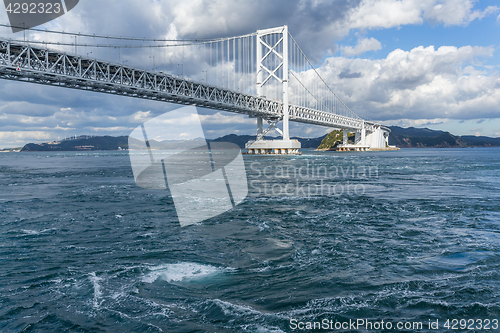 Image of Onaruto Bridge and Whirlpool with blue sky