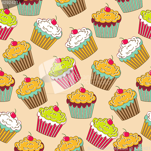 Image of sweet seamless pattern with cupcakes