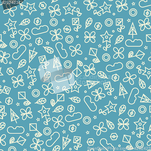 Image of Doodle style seamless pattern with flowers and other nature elem