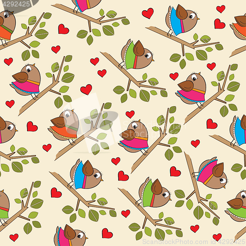 Image of funny seamless pattern with dressed birds