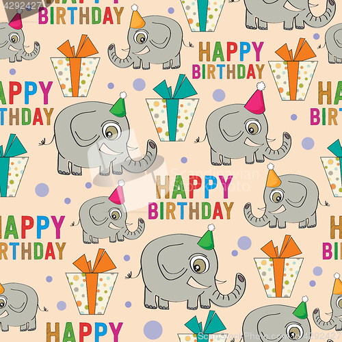 Image of birthday seamless pattern with elephants and gifts