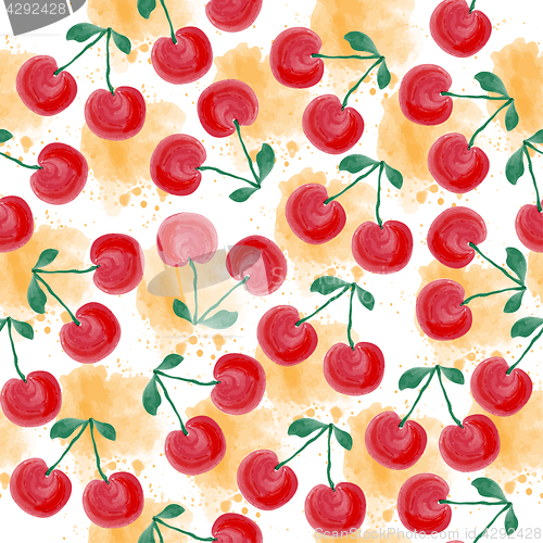 Image of Fresh watercolor summer pattern  with cherries