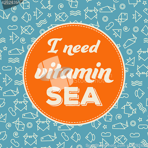 Image of summer background with doodle fish and other sea elements