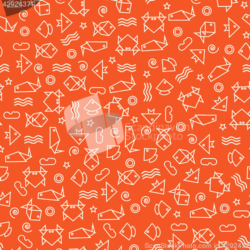 Image of Doodle style seamless pattern with fish and other nature element
