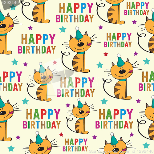 Image of birthday seamless pattern with cats