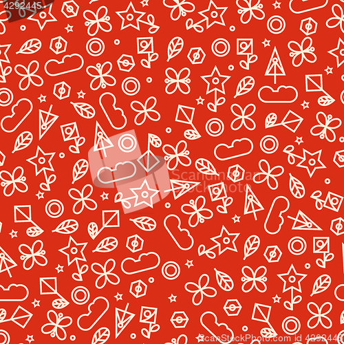 Image of Doodle style seamless pattern with flowers and other nature elem