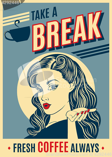 Image of advertising coffee retro poster with pop art woman