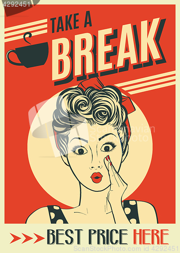 Image of advertising coffee retro poster with pop art woman