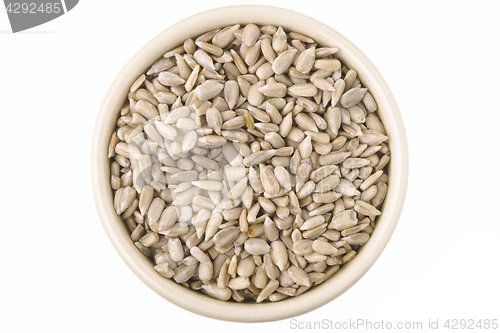 Image of Hulled sunflower seeds in a pot