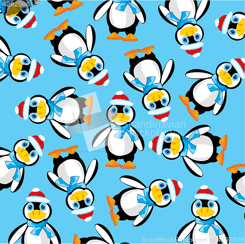 Image of Penguins on turn blue background