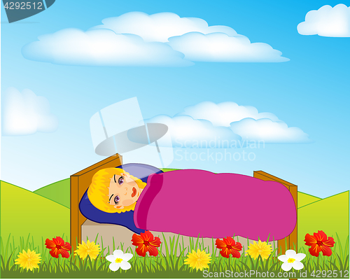 Image of Girl sleeps on nature