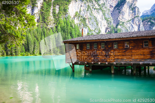 Image of Braies Lake in Dolomiti region, Italy