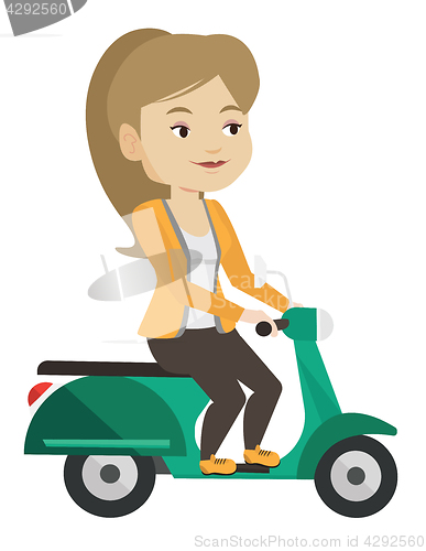 Image of Woman riding scooter vector illustration.