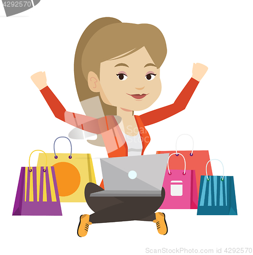 Image of Woman shopping online vector illustration.