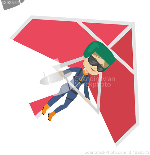 Image of Woman flying on hang-glider vector illustration.