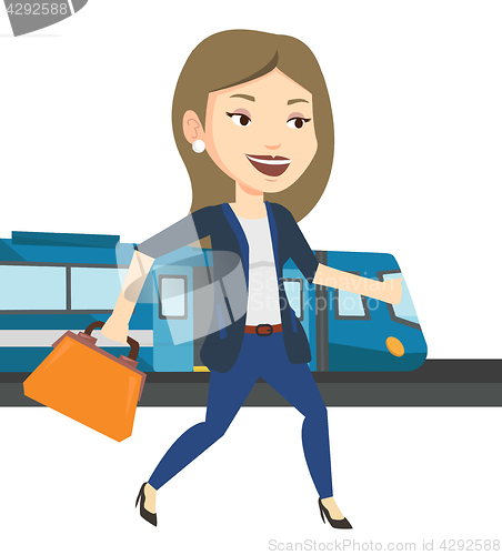 Image of Businesswoman at train station vector illustration