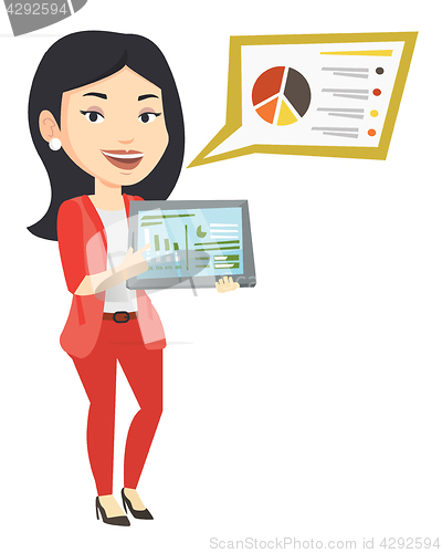 Image of Businesswoman presenting report on tablet computer