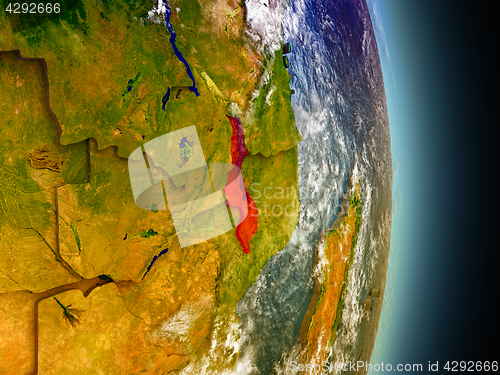 Image of Malawi in red from space