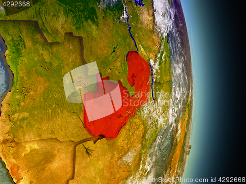 Image of Zambia in red from space