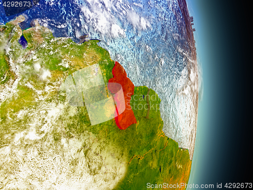 Image of Guyana in red from space