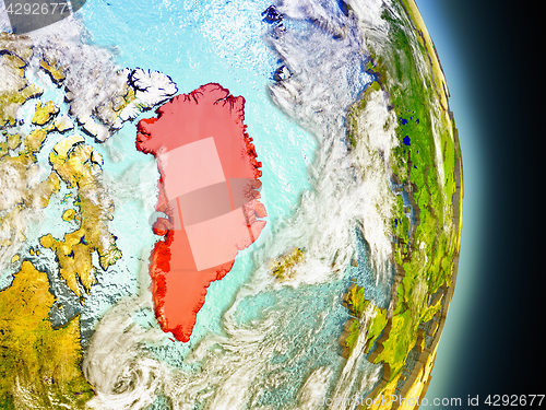 Image of Greenland in red from space
