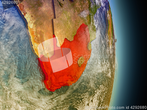 Image of South Africa in red from space