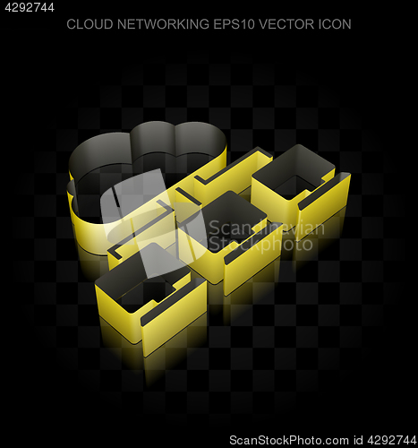 Image of Cloud technology icon: Yellow 3d Cloud Network made of paper, transparent shadow, EPS 10 vector.