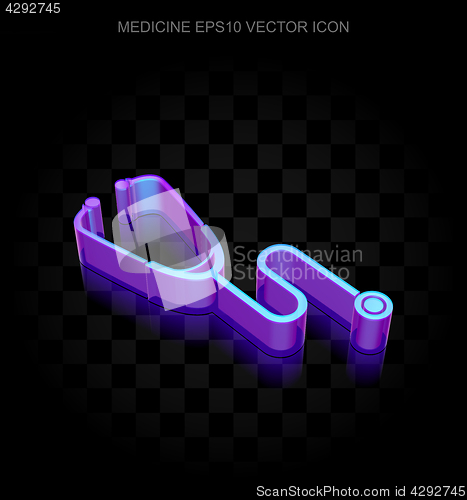 Image of Medicine icon: 3d neon glowing Stethoscope made of glass, EPS 10 vector.