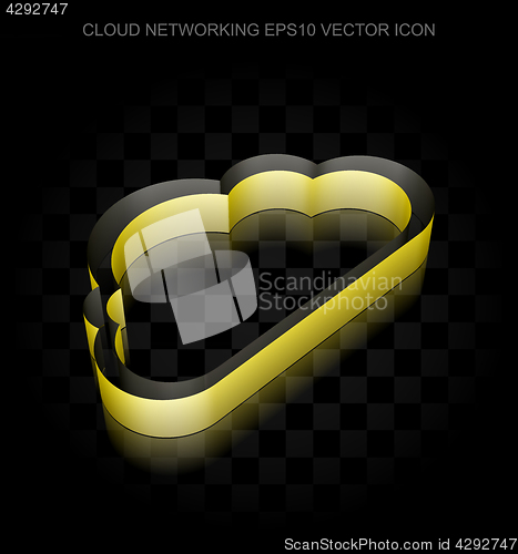 Image of Cloud computing icon: Yellow 3d Cloud made of paper, transparent shadow, EPS 10 vector.