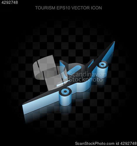 Image of Vacation icon: Blue 3d Aircraft made of paper, transparent shadow, EPS 10 vector.