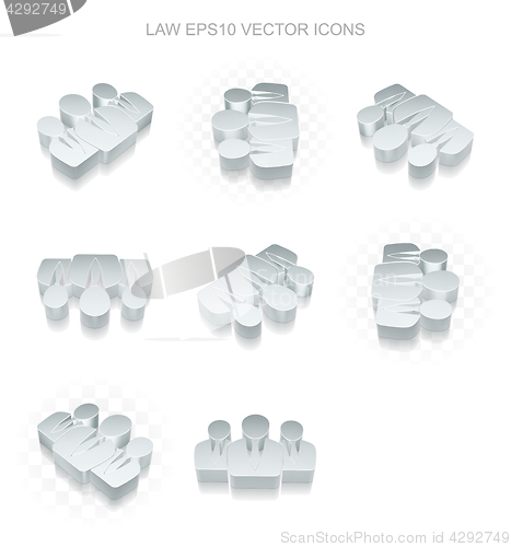 Image of Law icons set: different views of metallic Business People, transparent shadow, EPS 10 vector.