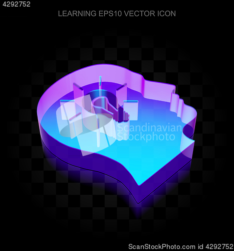 Image of Learning icon: 3d neon glowing Head With Light Bulb made of glass, EPS 10 vector.