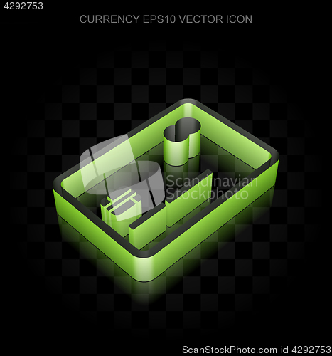 Image of Currency icon: Green 3d Credit Card made of paper, transparent shadow, EPS 10 vector.