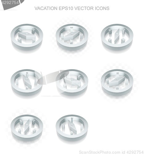 Image of Tourism icons set: different views of metallic Compass, transparent shadow, EPS 10 vector.