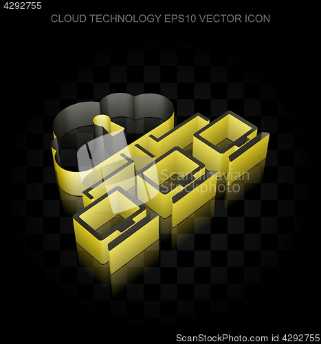 Image of Cloud technology icon: Yellow 3d Cloud Network made of paper, transparent shadow, EPS 10 vector.