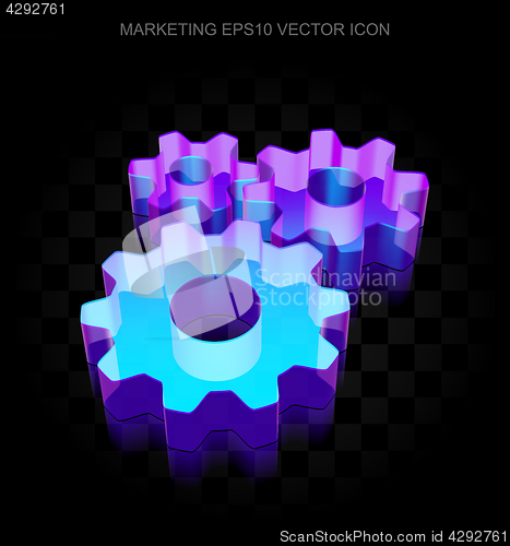 Image of Advertising icon: 3d neon glowing Gears made of glass, EPS 10 vector.