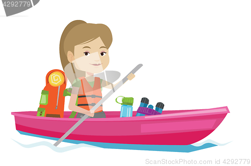 Image of Woman riding in kayak vector illustration.