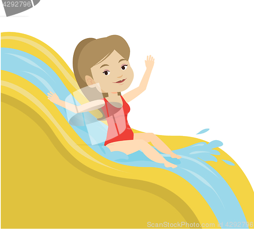 Image of Woman riding down waterslide vector illustration.