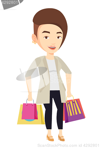 Image of Happy woman with shopping bags vector illustration