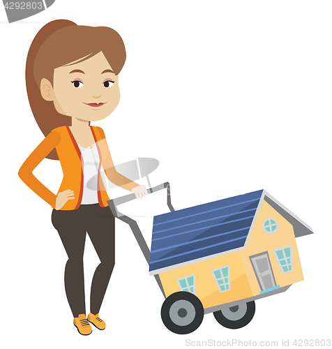 Image of Young woman buying house vector illustration.