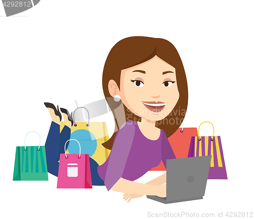 Image of Woman shopping online vector illustration.