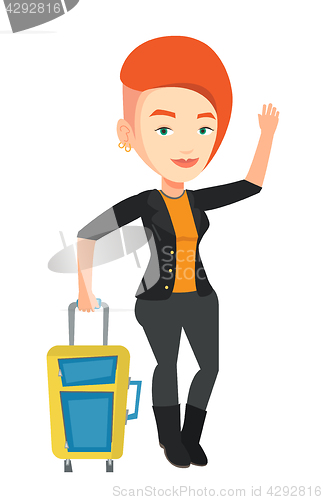 Image of Young woman hitchhiking vector illustration.