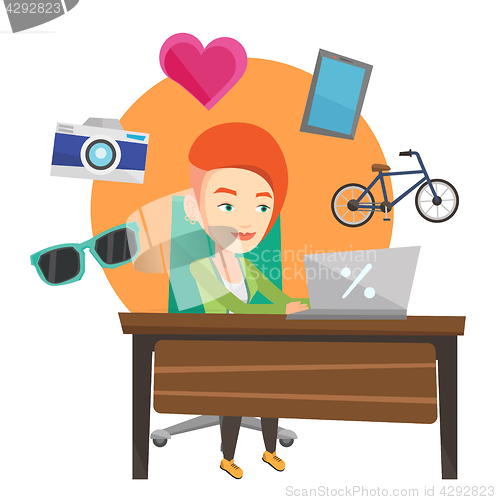 Image of Woman shopping online vector illustration.