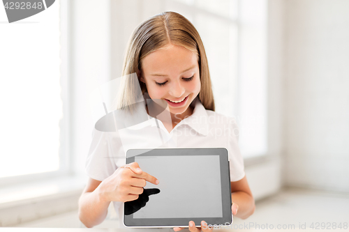Image of smiling student girl with tablet pc computer