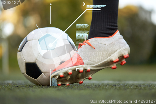 Image of soccer player playing with ball on football field