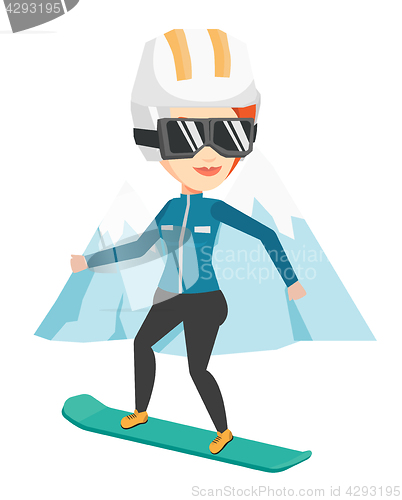 Image of Young woman snowboarding vector illustration.
